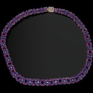 Vintage Purple Genuine Amethyst Weaved Beaded Necklace 16” Silver Box Clasp